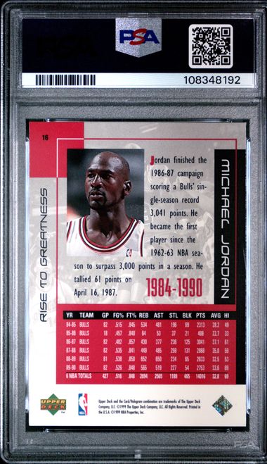 1999 Upper Deck Mj Career Collection Michael Jordan #16 (Rise To Greatness) Nm 7 back