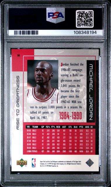 1999 Upper Deck Mj Career Collection Michael Jordan #16 (Rise To Greatness) Nm-Mt 8 back