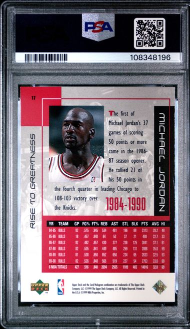 1999 Upper Deck Mj Career Collection Michael Jordan #17 (Rise To Greatness) Nm-Mt 8 back