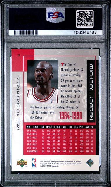 1999 Upper Deck Mj Career Collection Michael Jordan #17 (Rise To Greatness) Mint 9 back
