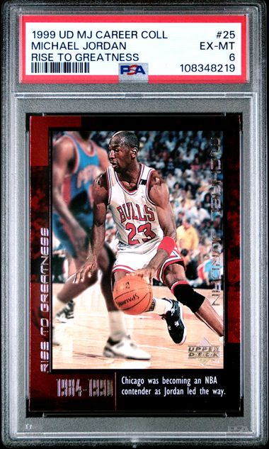 1999 Upper Deck Mj Career Collection Michael Jordan #25 (Rise To Greatness) Ex-Mt 6 front