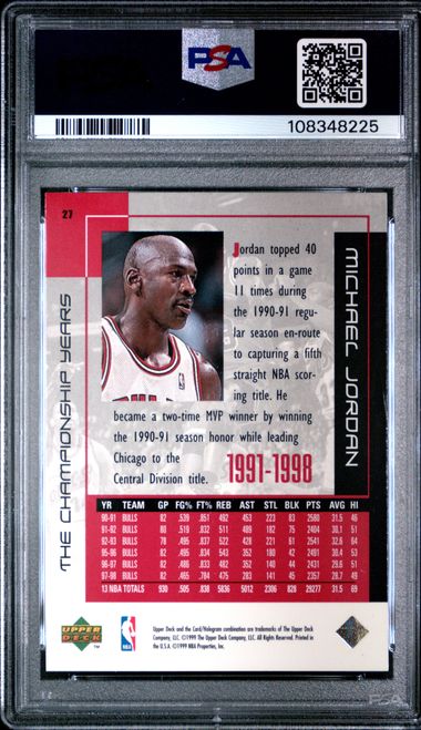 1999 Upper Deck Mj Career Collection Michael Jordan #27 (The Championship Years) Nm-Mt 8 back