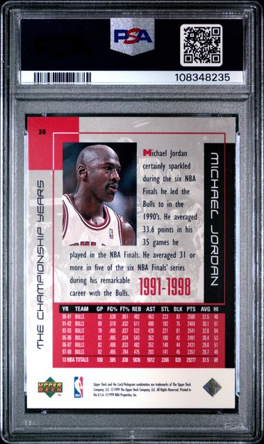 1999 Upper Deck Mj Career Collection Michael Jordan #30 (The Championship Years) Mint 9 back