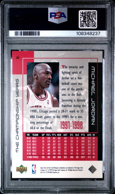 1999 Upper Deck Mj Career Collection Michael Jordan #31 (The Championship Years) Mint 9 back