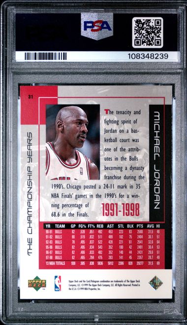 1999 Upper Deck Mj Career Collection Michael Jordan #31 (The Championship Years) Mint 9 back