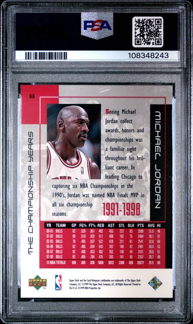 1999 Upper Deck Mj Career Collection Michael Jordan #33 (The Championship Years) Mint 9 back