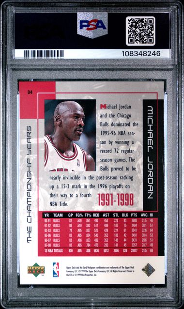 1999 Upper Deck Mj Career Collection Michael Jordan #34 (The Championship Years) Mint 9 back