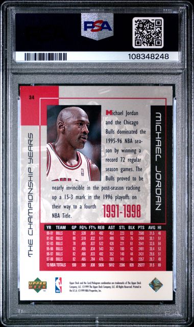 1999 Upper Deck Mj Career Collection Michael Jordan #34 (The Championship Years) Ex-Mt 6 back