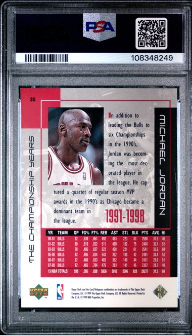 1999 Upper Deck Mj Career Collection Michael Jordan #35 (The Championship Years) Mint 9 back