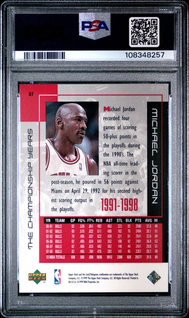 1999 Upper Deck Mj Career Collection Michael Jordan #37 (The Championship Years) Mint 9 back