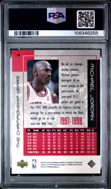 1999 Upper Deck Mj Career Collection Michael Jordan #38 (The Championship Years) Ex-Mt 6 back