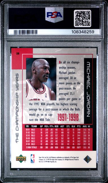 1999 Upper Deck Mj Career Collection Michael Jordan #38 (The Championship Years) Mint 9 back