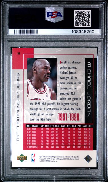 1999 Upper Deck Mj Career Collection Michael Jordan #38 (The Championship Years) Mint 9 back