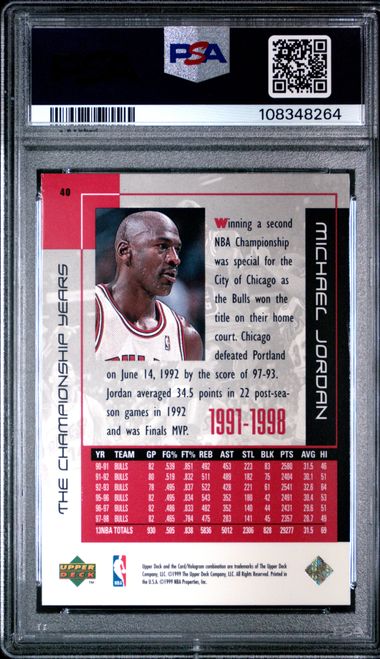 1999 Upper Deck Mj Career Collection Michael Jordan #40 (The Championship Years) Nm 7 back