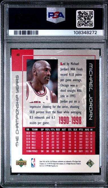 1999 Upper Deck Mj Career Collection Michael Jordan #42 (The Championship Years) Ex-Mt 6 back