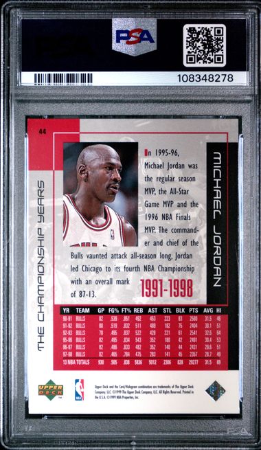 1999 Upper Deck Mj Career Collection Michael Jordan #44 (The Championship Years) Ex-Mt 6 back
