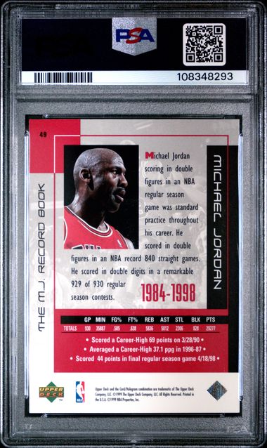 1999 Upper Deck Mj Career Collection Michael Jordan #49 (The M.j. Record Book) Mint 9 back