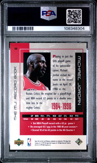 1999 Upper Deck Mj Career Collection Michael Jordan #53 (The M.j. Record Book) Mint 9 back