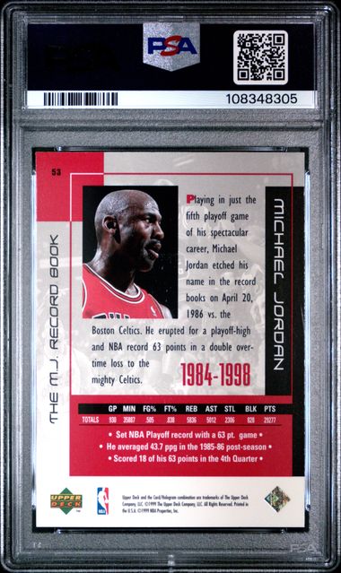 1999 Upper Deck Mj Career Collection Michael Jordan #53 (The M.j. Record Book) Mint 9 back