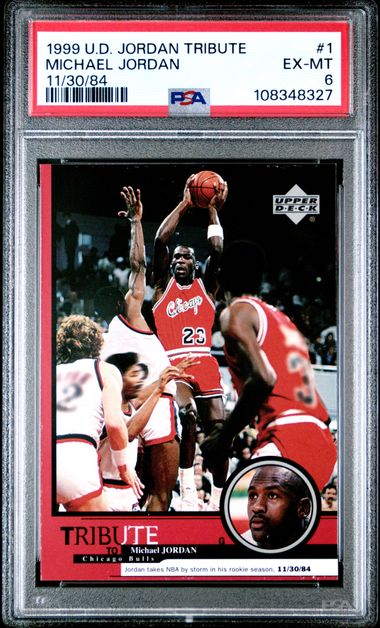 1999 Upper Deck Jordan Tribute Michael Jordan #1 (11/30/84) Ex-Mt 6 front