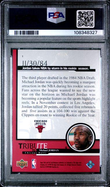 1999 Upper Deck Jordan Tribute Michael Jordan #1 (11/30/84) Ex-Mt 6 back