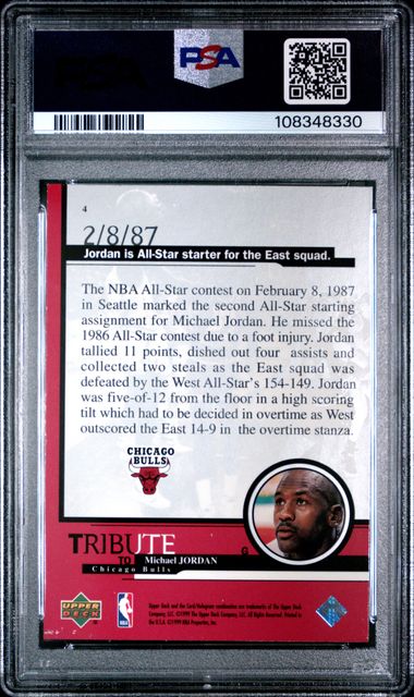 1999 Upper Deck Jordan Tribute Michael Jordan #4 (1987 All-Star) Nm-Mt 8 back