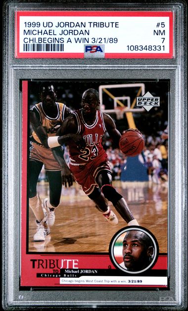 1999 Upper Deck Jordan Tribute Michael Jordan #5 (Chi.begins A Win 3/21/89) Nm 7 front