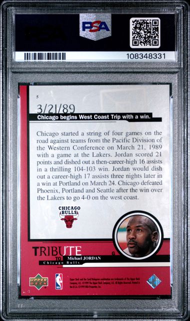 1999 Upper Deck Jordan Tribute Michael Jordan #5 (Chi.begins A Win 3/21/89) Nm 7 back