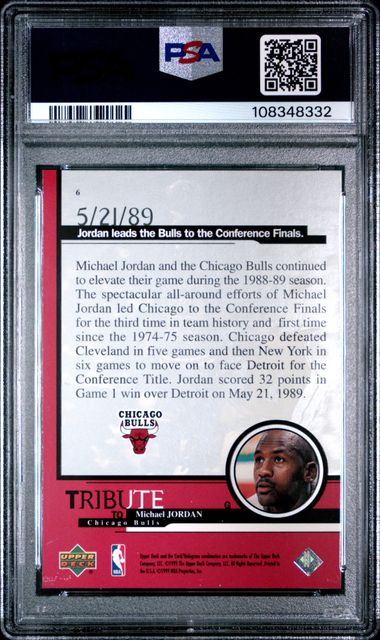 1999 Upper Deck Jordan Tribute Michael Jordan #6 (Conference Finals 5/21/89) Nm 7 back