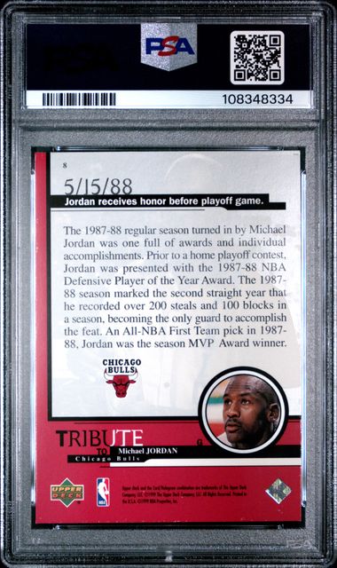 1999 Upper Deck Jordan Tribute Michael Jordan #8 (Defensive Player Award) Nm 7 back