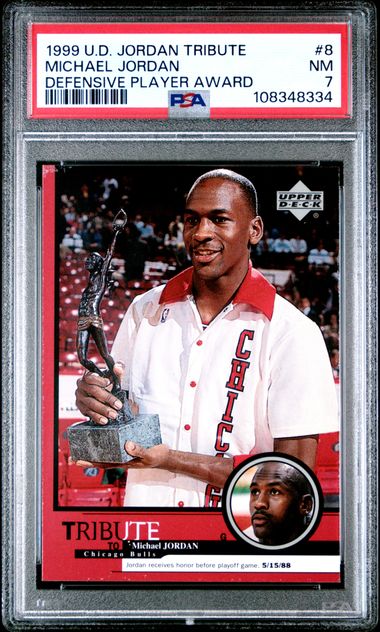 1999 Upper Deck Jordan Tribute Michael Jordan #8 (Defensive Player Award) Nm 7 front
