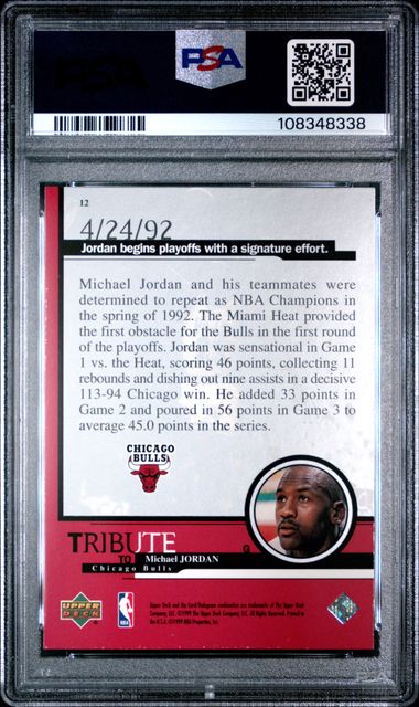 1999 Upper Deck Jordan Tribute Michael Jordan #12 (Signature Effort 4/24/92) Mint 9 back