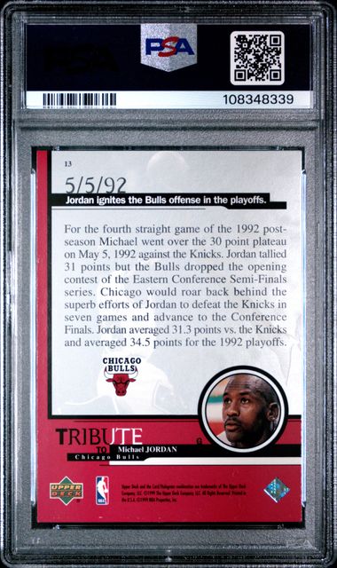 1999 Upper Deck Jordan Tribute Michael Jordan #13 (Bulls Playoffs 5/5/92) Nm-Mt 8 back