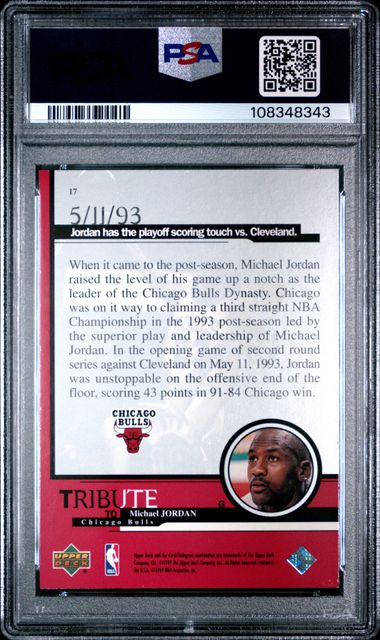 1999 Upper Deck Jordan Tribute Michael Jordan #17 (Playoff Vs. Clev. 5/11/93) Nm 7 back