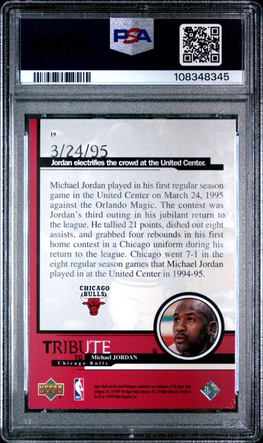 1999 Upper Deck Jordan Tribute Michael Jordan #19 (3/24/95) Nm-Mt 8 back