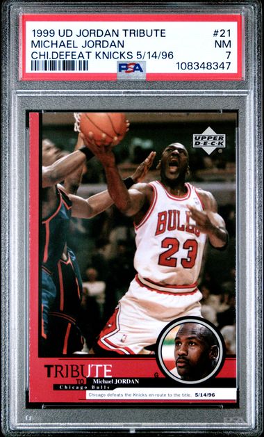 1999 Upper Deck Jordan Tribute Michael Jordan #21 (Chi.defeat Knicks 5/14/96) Nm 7 front