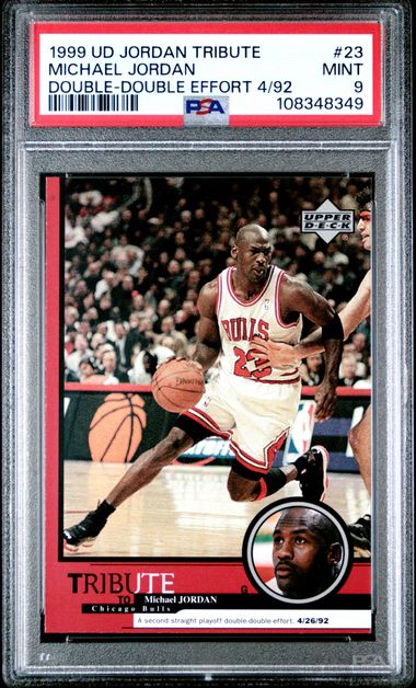 1999 Upper Deck Jordan Tribute Michael Jordan #23 (Double-Double Effort 4/92) Mint 9 front