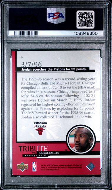 1999 Upper Deck Jordan Tribute Michael Jordan #24 (Scorches Pistons 53 Pnts.) Nm-Mt 8 back