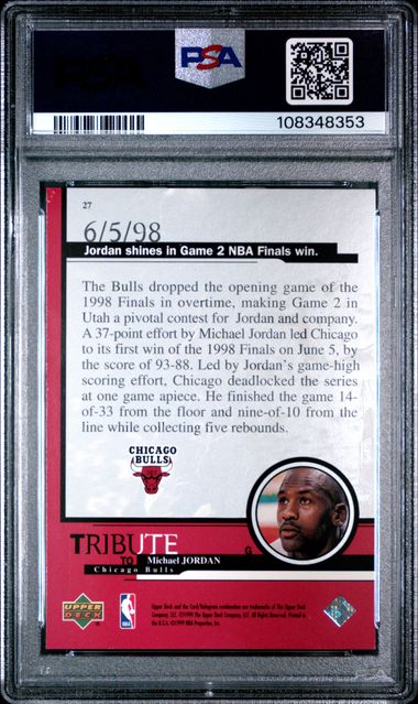 1999 Upper Deck Jordan Tribute Michael Jordan #27 (Nba Finals Game 2) Nm-Mt 8 back