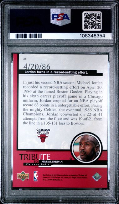 1999 Upper Deck Jordan Tribute Michael Jordan #28 (63-Point Game) Nm 7 back