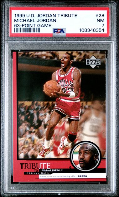 1999 Upper Deck Jordan Tribute Michael Jordan #28 (63-Point Game) Nm 7 front