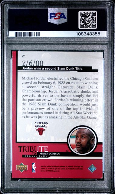 1999 Upper Deck Jordan Tribute Michael Jordan #29 (Slam Dunk Title) Ex-Mt 6 back