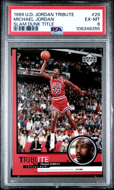 1999 Upper Deck Jordan Tribute Michael Jordan #29 (Slam Dunk Title) Ex-Mt 6 front