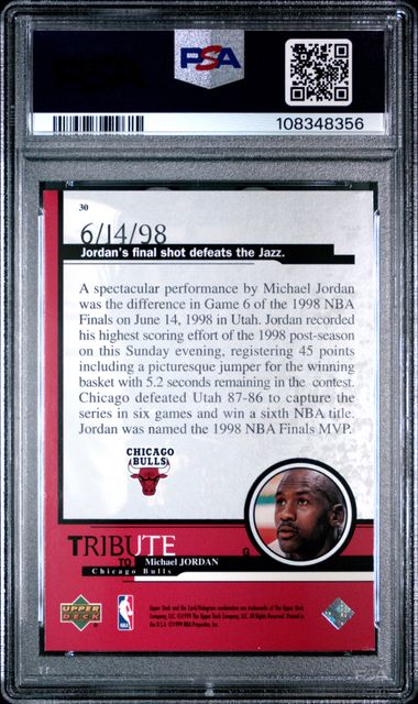 1999 Upper Deck Jordan Tribute Michael Jordan #30 (Final Shot) Ex 5 back