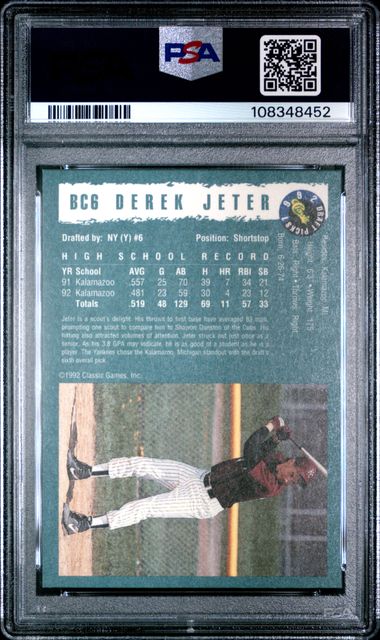 1992 Classic Derek Jeter #Bc6 (Draft Pick Foil Bonus) Nm-Mt 8 back