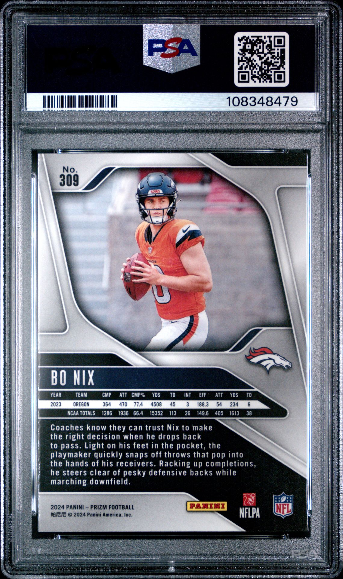 2024 Panini Prizm Bo Nix #309 Mint 9 back