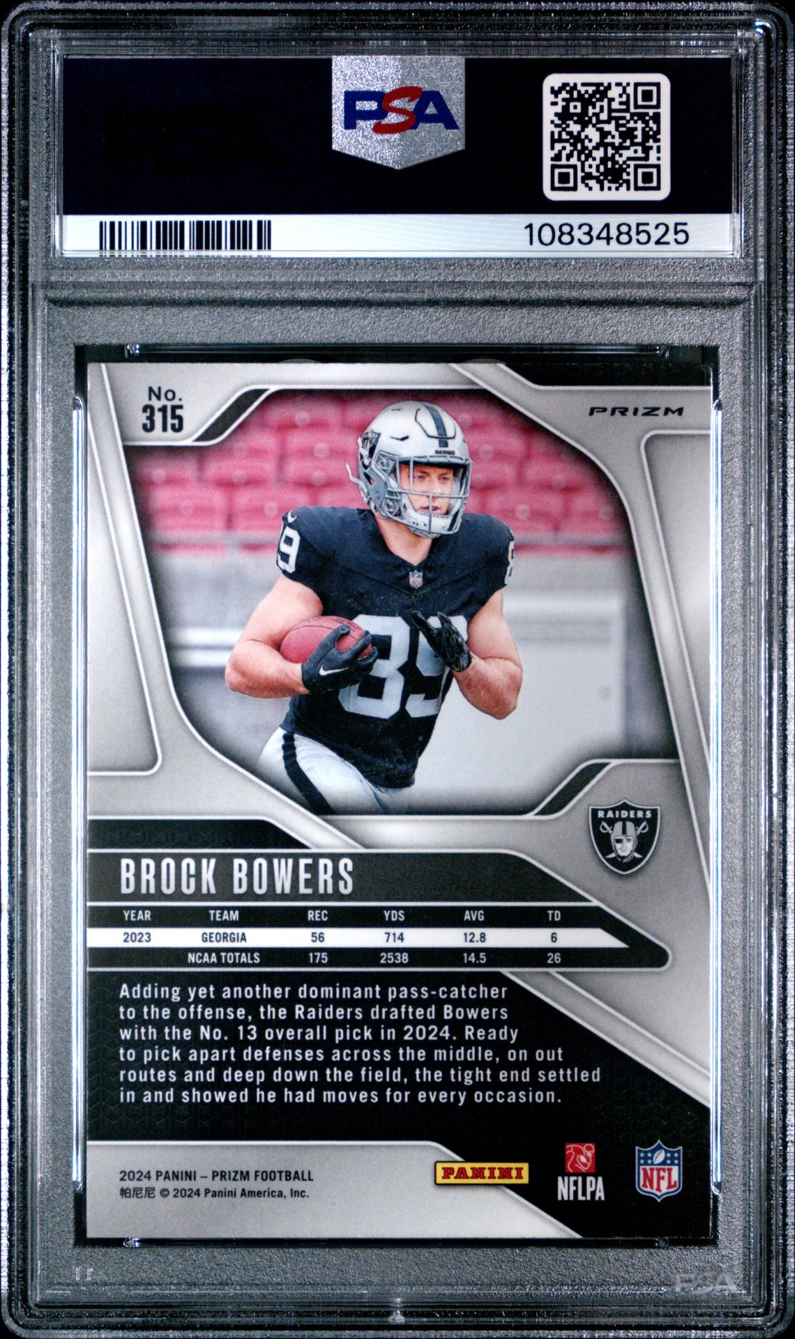 2024 Panini Prizm Brock Bowers #315 (Disco Prizm) Nm-Mt 8 back