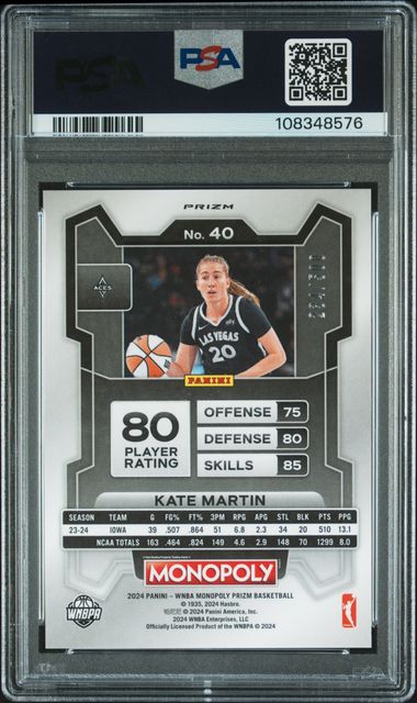 2024 Panini Prizm Monopoly Wnba Kate Martin #40 (Gold Millionaire Shimmer) Gem Mt 10 back