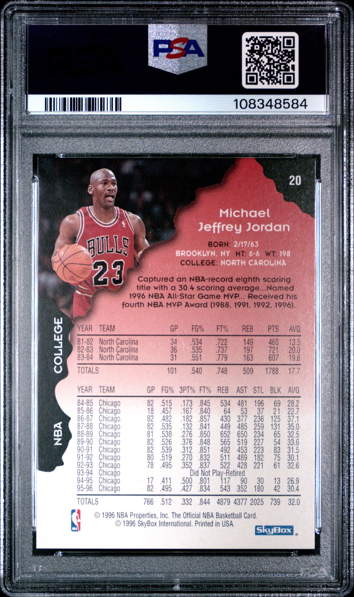 1996 Hoops Michael Jordan #20 Mint 9 back