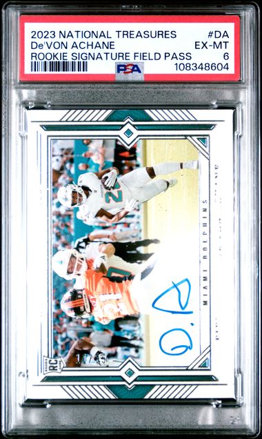 2023 Panini National Treasures Rookie Signatures Field Pass De'von Achane #Da Ex-Mt 6 front
